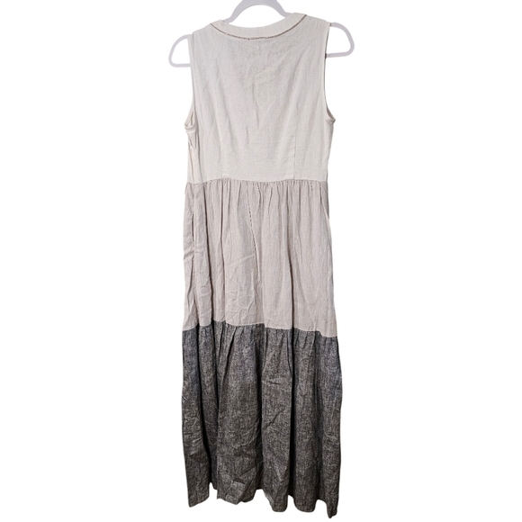 Nwt JOIE SLEEVELESS MAXI LINEN DRESS VNECK POCKETS WHITE GREY 3TIER CUTE - Picture 3 of 5